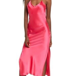 Topshop hot pink satin midi dress